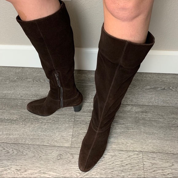 VINTAGE Apostrophe knee high leather boots Sz 7 brown soft suede stacked heel - Picture 3 of 15